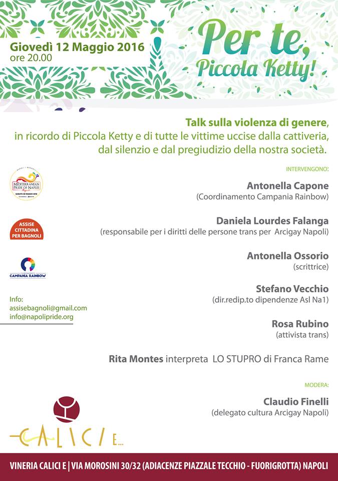 12 Maggio – Talk sulla Violenza di Genere in ricordo di Piccola Ketty