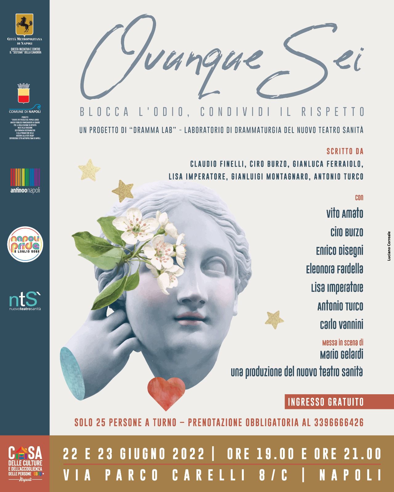 “OVUNQUE SEI” ALLA CASA DELLE CULTURE IN ATTESA DEL PRIDE, 22 E 23 GIUGNO, IN DOPPIA REPLICA ORE 19 E ORE 21. INGRESSO GRATUITO, OBBLIGO PRENOTAZIONE.