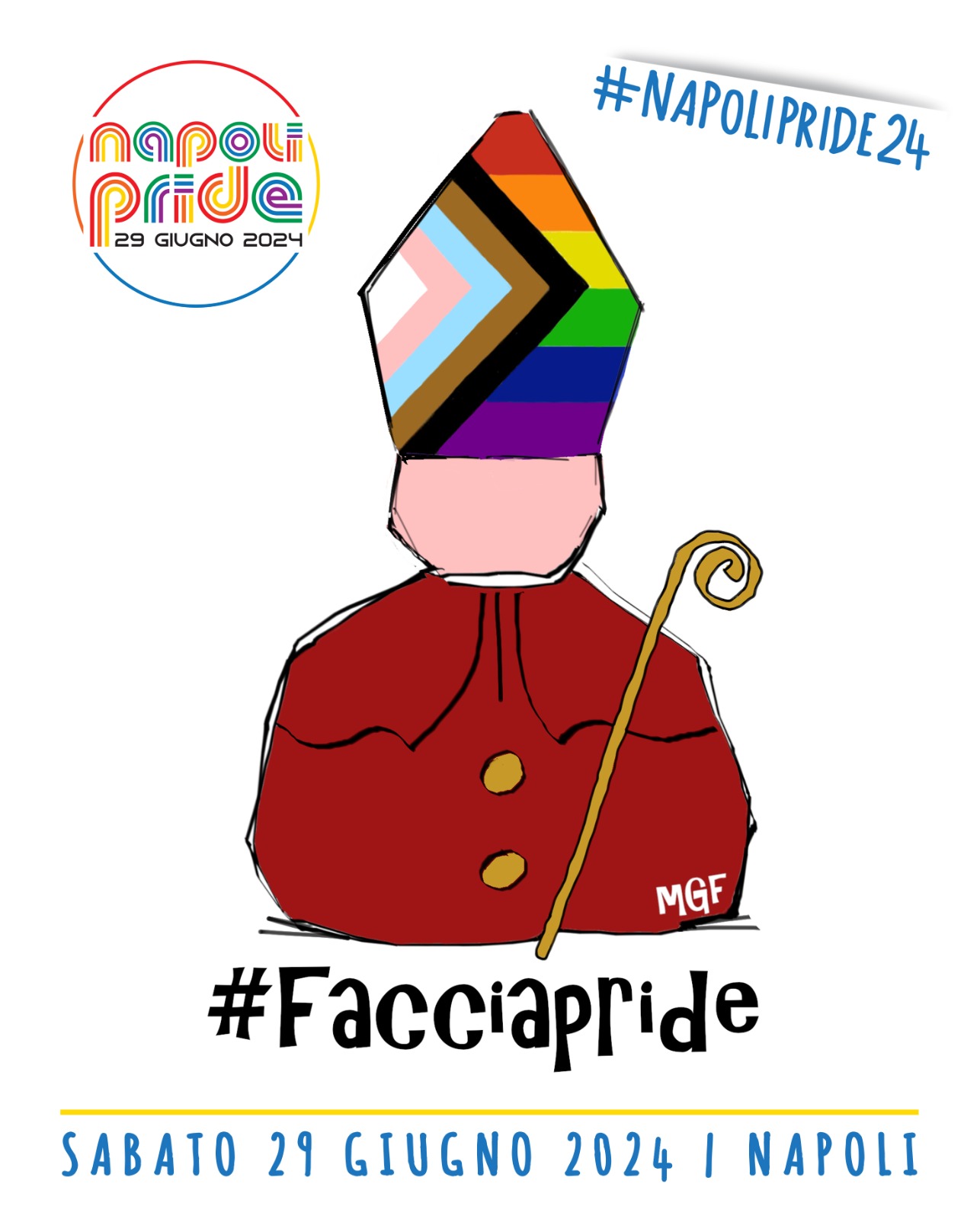 #FACCIAPRIDE PER IL NAPOLI PRIDE 2024, MARCO GAUCHO FILIPPI: “A NAPOLI I MIRACOLI LI HANNO FATTI MARADONA E SAN GENNARO. IN QUESTO CASO HO PREFERITO DISEGNARE IL SECONDO”